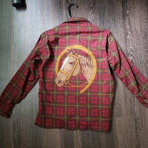 Ralph Lauren Rare Western Equestrian Horse Plaid Button Down Wool Shirt